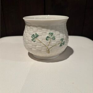 Belleek White Vase with Green Clover Design